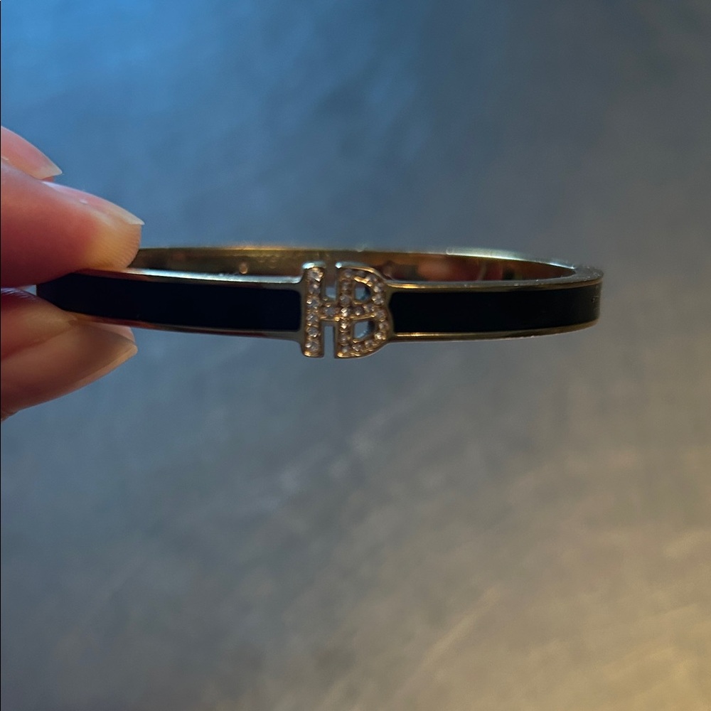 Henri Bendel New York Black Enamel Bracelet/Bangle with Pave HB Initial Accent